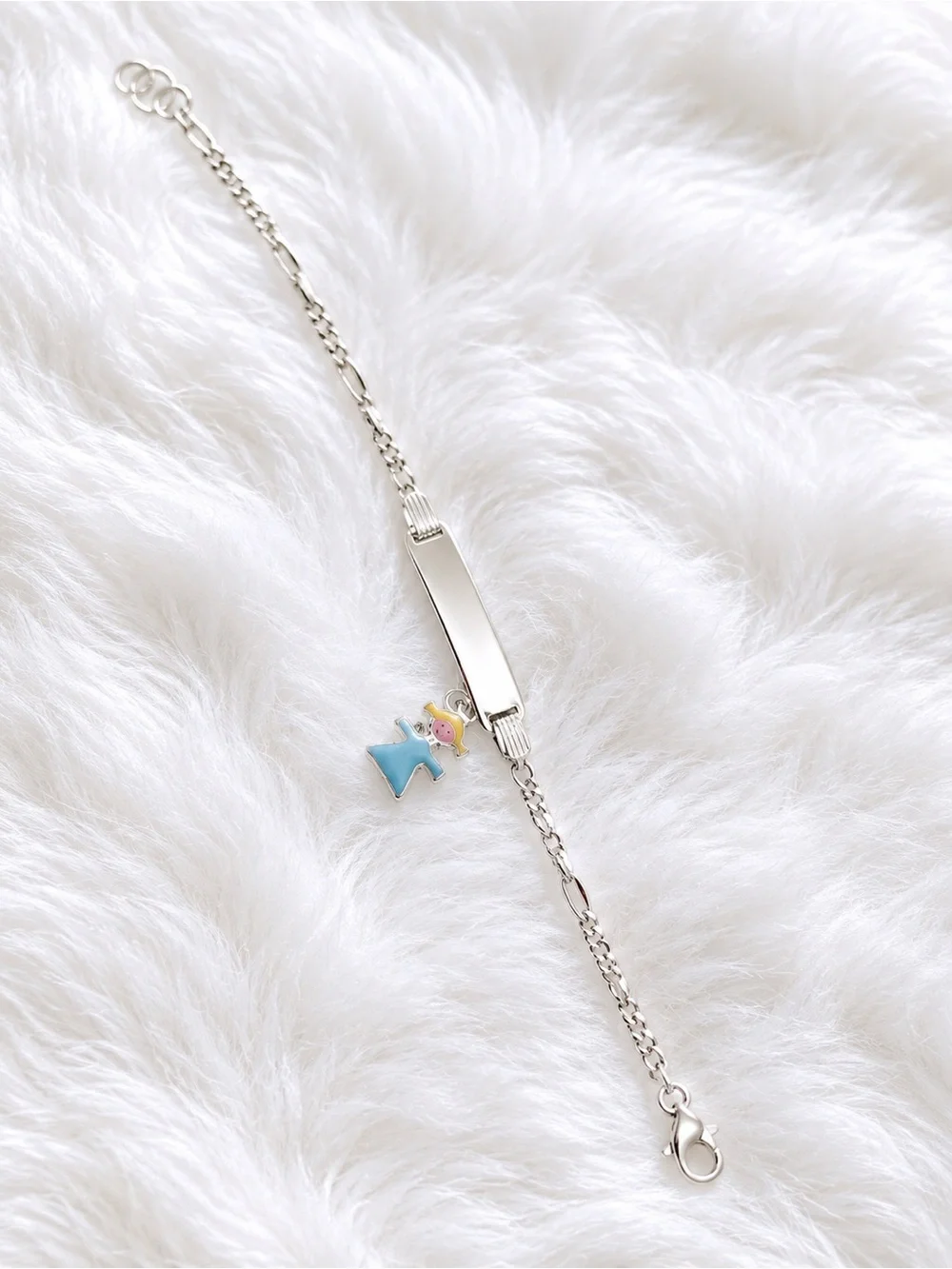 Sterling Silver 925  ID Bracelet with Blue Enamel Girl Charm